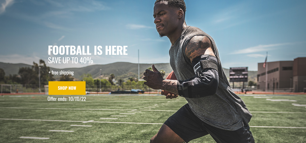 Football is Here! Save up to 40% + Free Shipping - athlete wearing elbow brace running